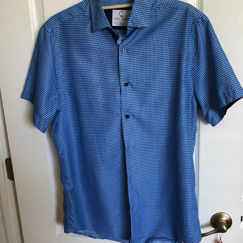 Mens shirt sleeve shirt, by Suslo Couture, Size L (slim fit